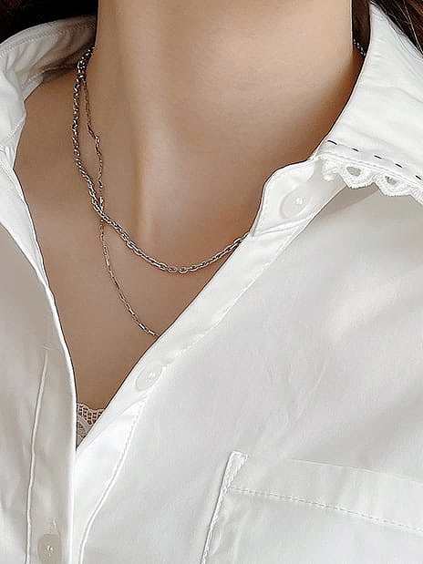 Collar de cadena de doble capa minimalista geométrico de plata de ley 925