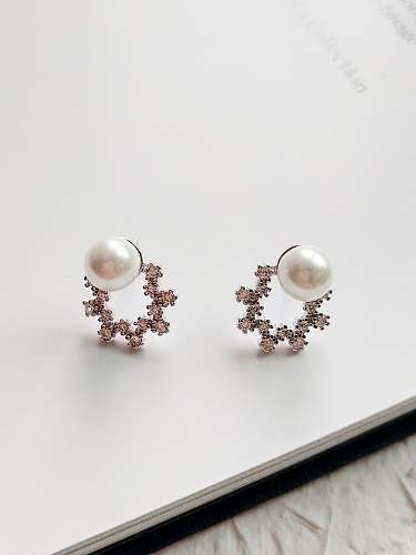 Boucles d'Oreilles Goujon Minimaliste Géométrique Blanche en Argent Sterling 925 Imitation Perle