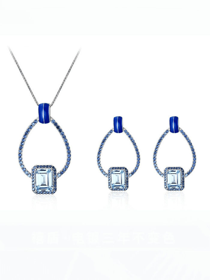 925 Sterling Silver Swiss Blue Topaz Geometric Minimalist Necklace