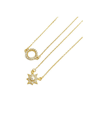 925 Sterling Silver With Gold Plated Cute Star Round Necklaces