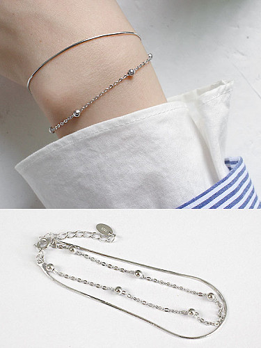 Pulsera doble de cadena de hueso de serpiente con cuentas minimalistas de personalidad de plata esterlina