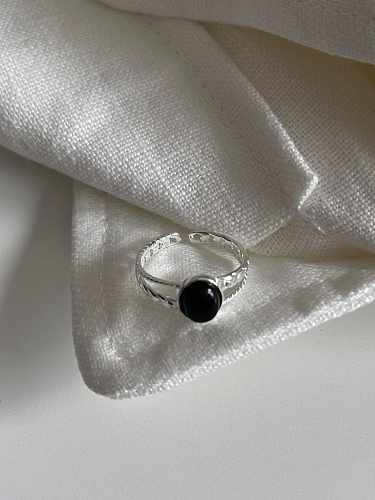 925 Sterling Silver Obsidian Geometric Vintage Band Ring