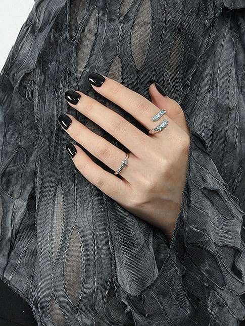 925 Sterling Silver Enamel Irregular Vintage Band Ring