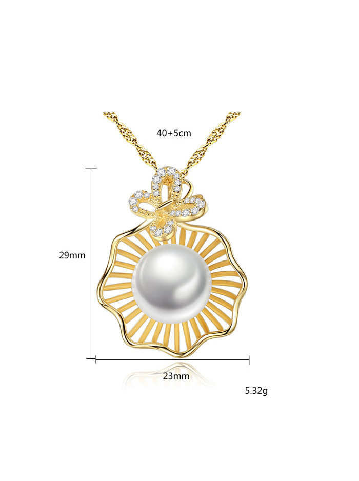 Pure Silver Natural Freshwater Pearl plated 18K gold necklace