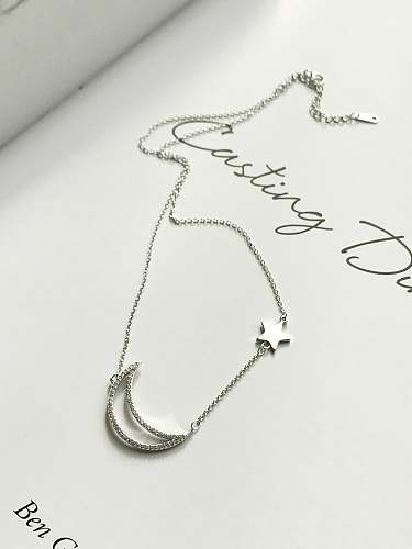 925 Sterling Silver Simple Star Moon pendant Necklace