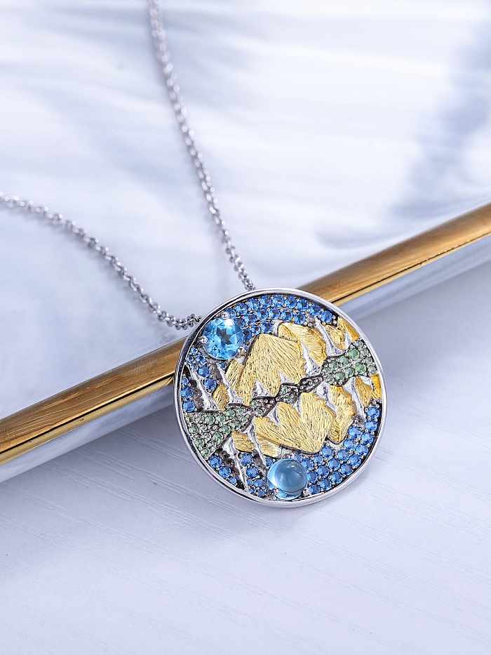 Geometrische Luxus-Halskette aus 925er Sterlingsilber mit Schweizer Blautopas