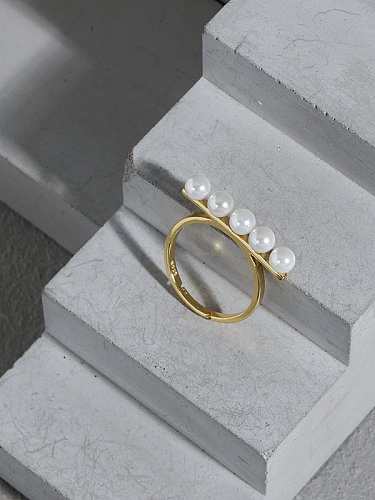 Bague minimaliste géométrique en argent sterling 925 avec perle d'imitation