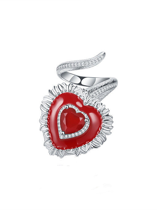 925 Sterling Silver Garnet Heart Classic Band Ring