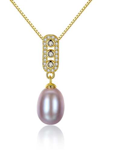 Pure silver natural pearl pendant 18K genuine gold plated necklace