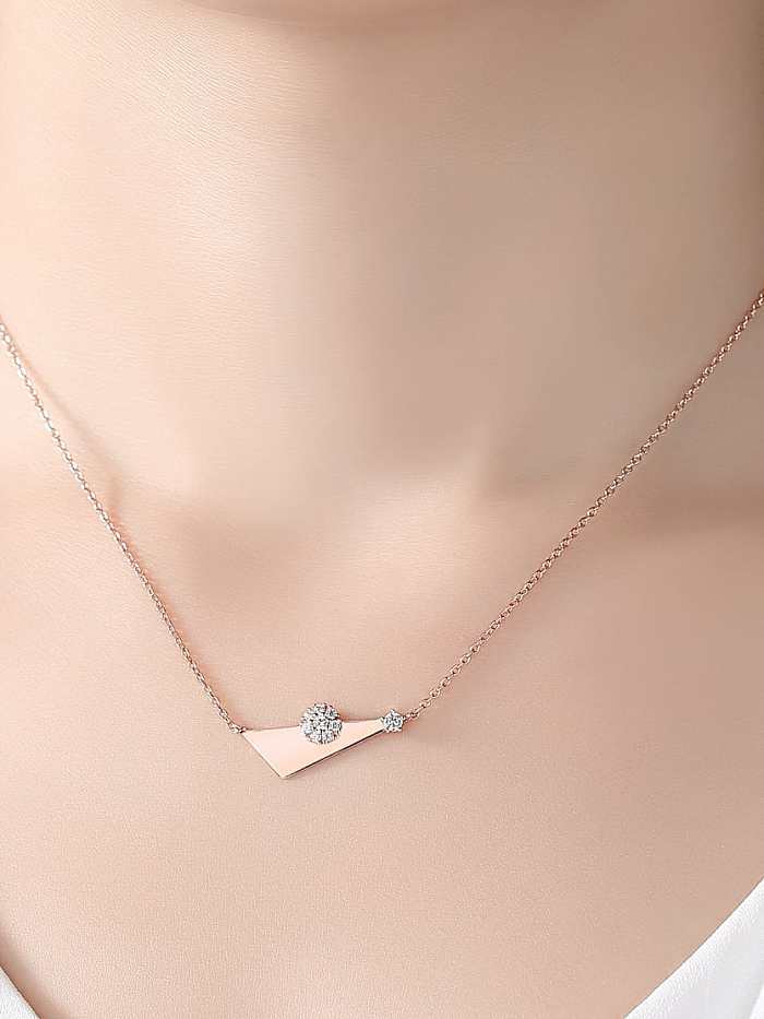 925 Sterling Silver Cubic Zirconia simple Triangle Pendant Necklace