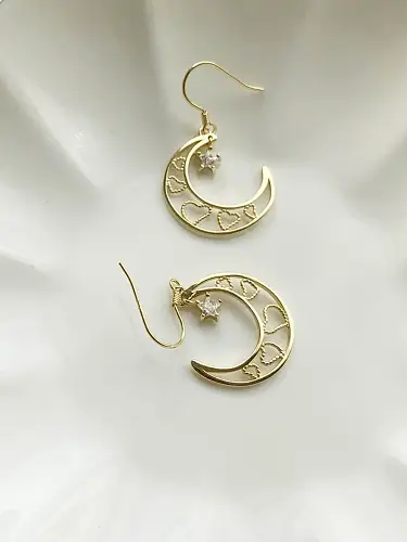 925 Sterling Silver Moon Vintage Hook Earring
