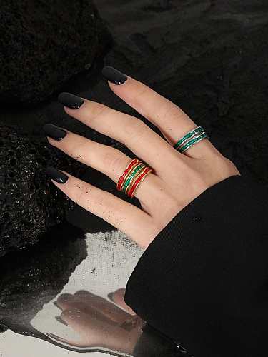 925 Sterling Silver Enamel Irregular Vintage Band Ring