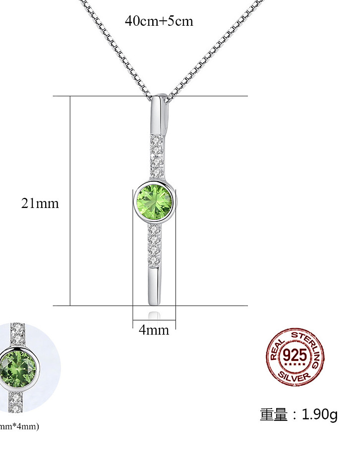 Collier en argent sterling avec cristal vert et zircon 3A