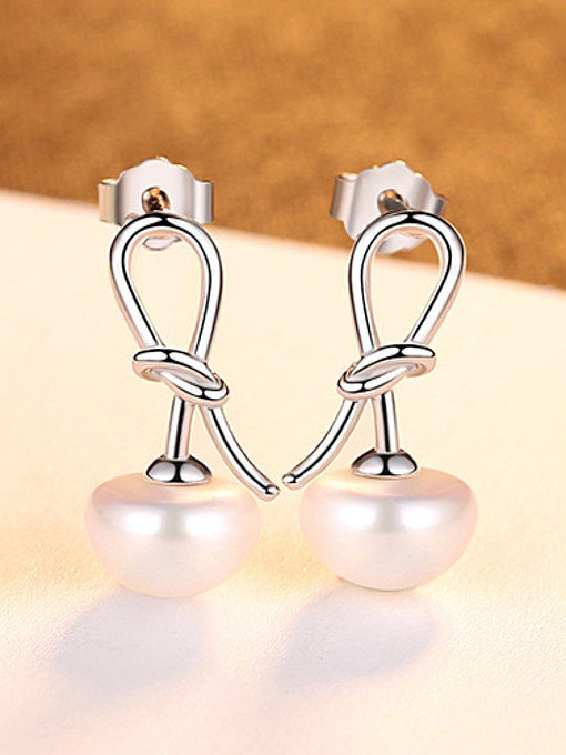925 Sterling Silver With Artificial Pearl Personality Irregular Stud Earrings