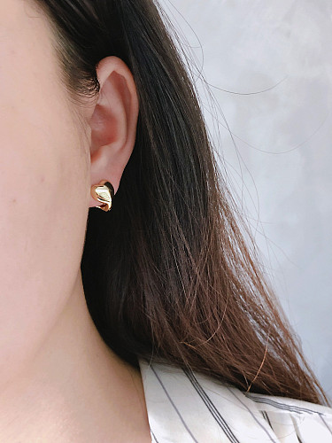 Boucles d'oreilles en argent sterling 925 avec clip en forme de cœur lisse simpliste plaqué platine