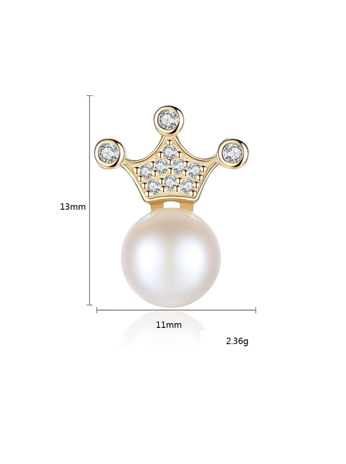 Sterling Silver 7-7.5mm natural freshwater pearl crown studs earring