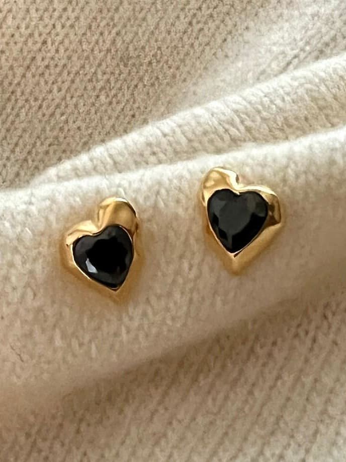 925 Sterling Silver Rhinestone Heart Vintage Stud Earring