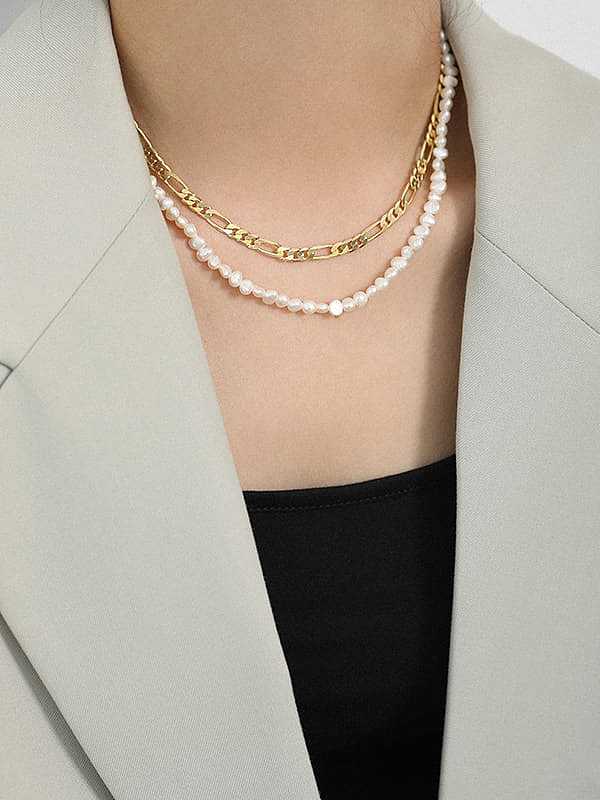 Collar minimalista redondo de perlas de agua dulce de plata de ley 925