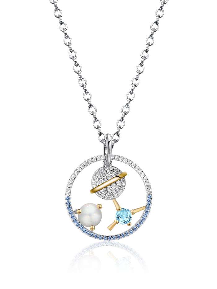 Geometrische Luxus-Halskette aus 925er Sterlingsilber mit Naturstein