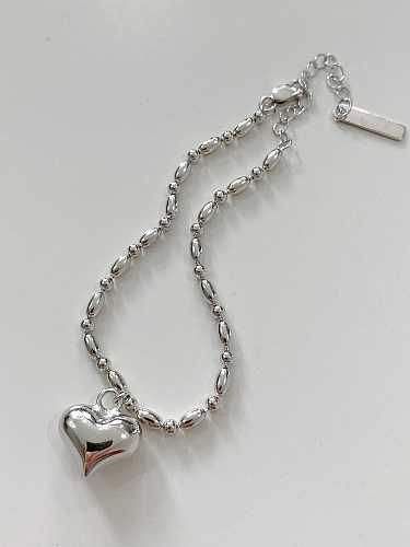 925 Sterling Silver Smooth Heart Vintage Link Bracelet
