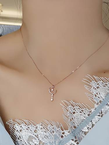 925 Sterling Silver Cubic Zirconia Moon Dainty Necklace