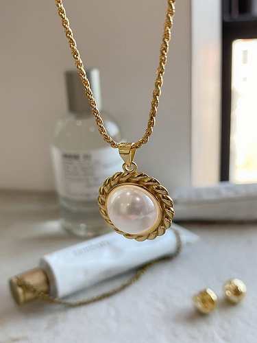 Collar vintage geométrico de perlas de imitación de plata de ley 925