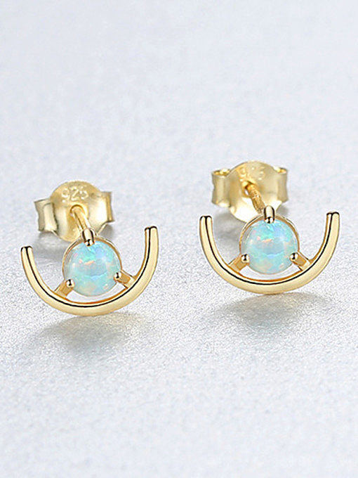 925 Sterling Silver With Gold Plated Cute Geometric Stud Earrings