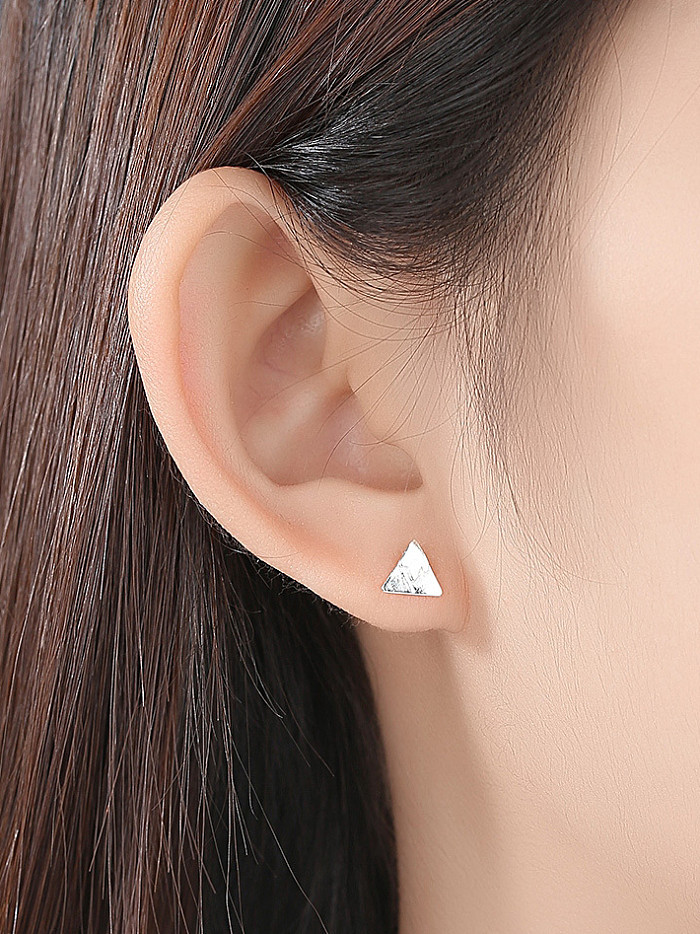 925 Sterling Silver With Glossy Simplistic Asymmetry Triangle Stud Earrings