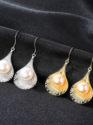 Pendientes de plata de primera ley con perlas naturales de 9-9.5 mm bañadas en oro de 18 kilates