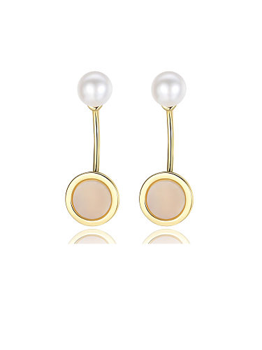 925 Sterling Silver With Gold Plated Simplistic Round Drop Earrings
