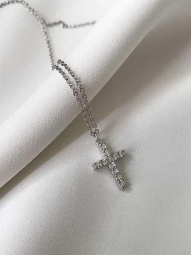 Collar religioso minimalista con cruz de circonita cúbica de plata de ley 925