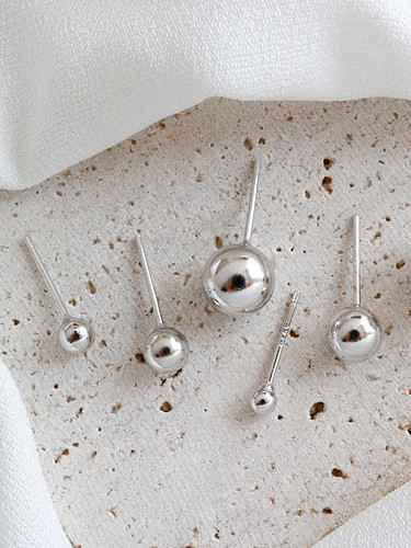 925 Sterling Silver With Silver Plated Simplistic Glossy Ball Stud Earrings