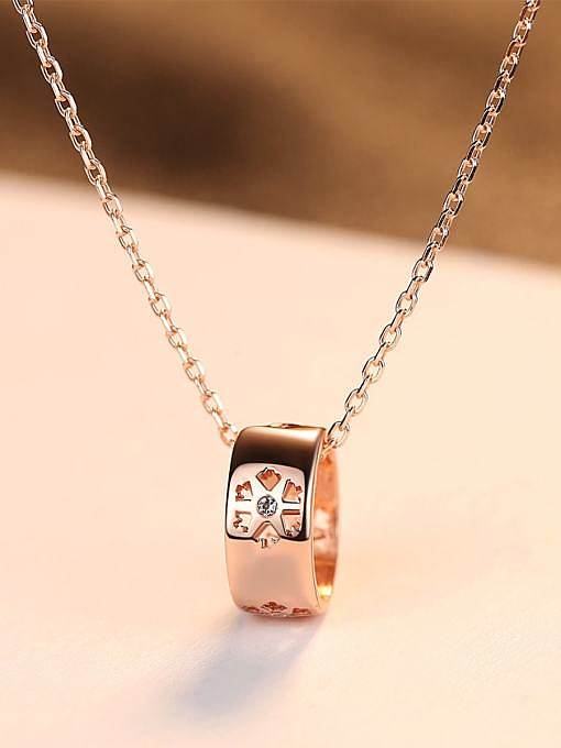 925 Sterling Silver Rhinestone simple fashion lucky Ring Pendant Necklace