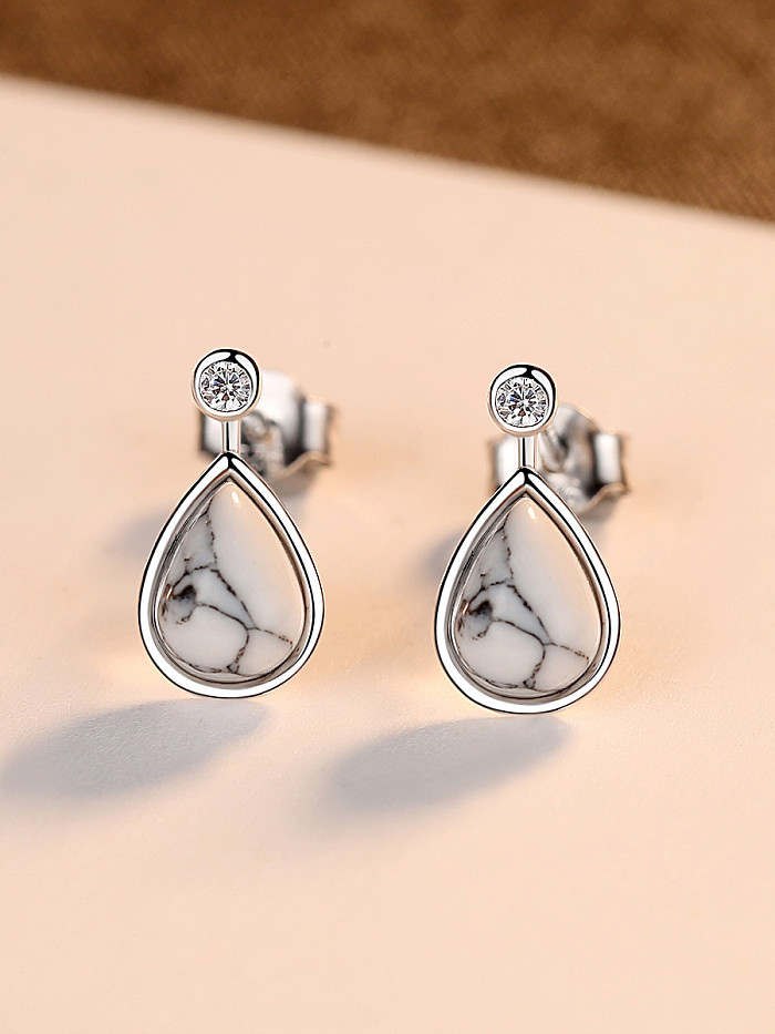 925 Sterling Silver With Platinum Plated Simplistic Water Drop Drop Earrings