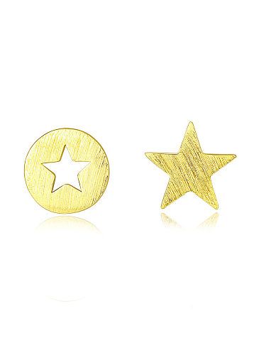 925 Sterling Silver With Glossy Simplistic Stars moon asymmetry Stud Earrings