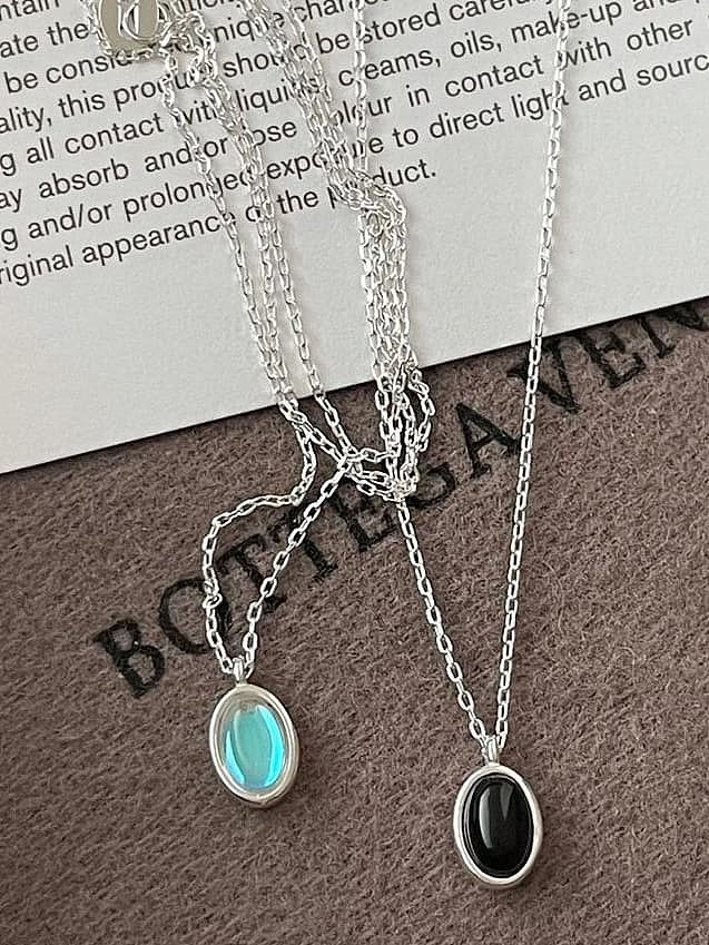 925 Sterling Silver Natural Stone Oval Vintage Necklace