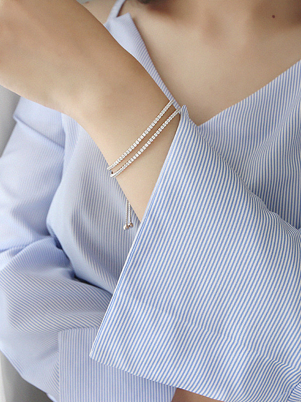 Bracelet argent perles d'ajustement zircon double couche