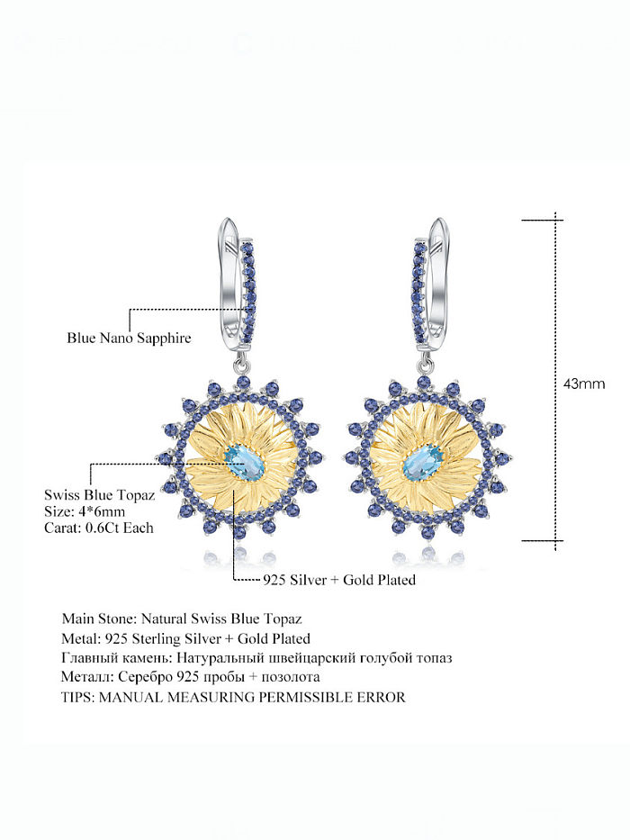 925 Sterling Silver Natural Color Treasure Topaz Geometric Luxury Huggie Earring