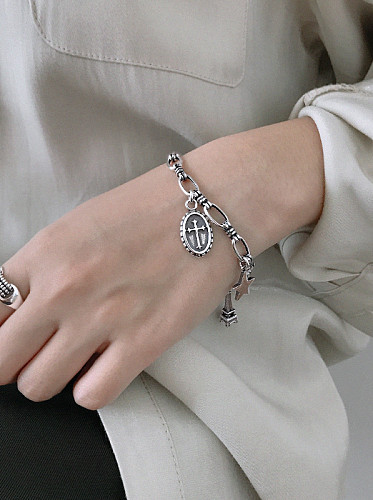 925 Sterling Silver With Antique Silver Plated Vintage Cross Bracelets