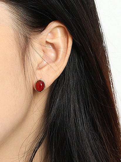 925 Sterling Silver Carnelian Geometric Vintage Stud Earring