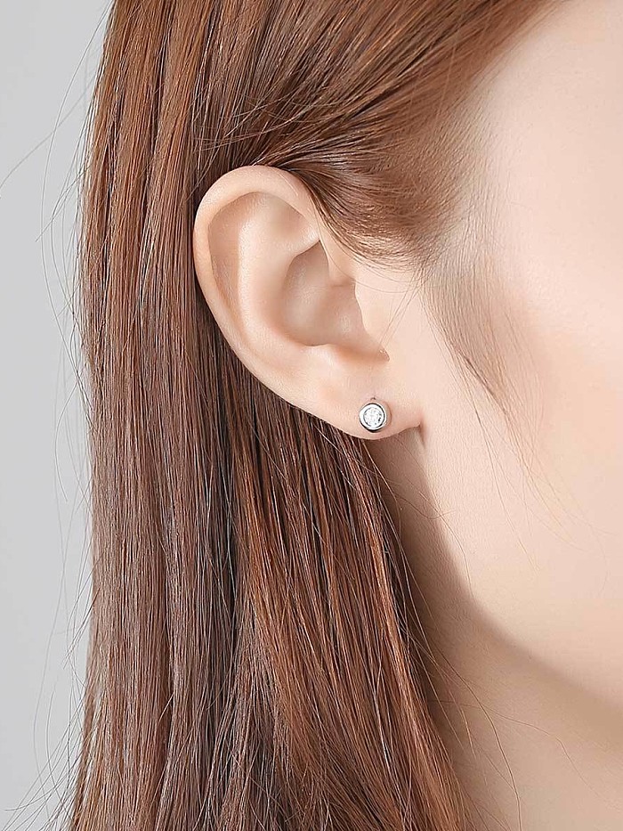 925 Sterling Silver With Cubic Zirconia Simplistic Round Stud Earrings