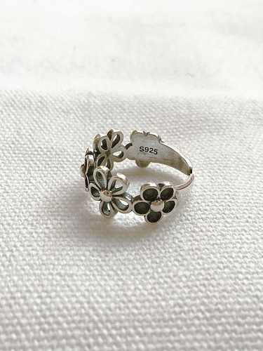 Ring aus 925er Sterlingsilber, Vintage, hohle Blume, freie Größe