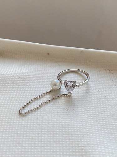 925 Sterling Silber Perlenkette Herz Zirkonia Vintage Ring