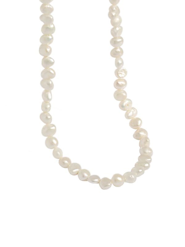 Collar minimalista redondo de perlas de agua dulce de plata de ley 925