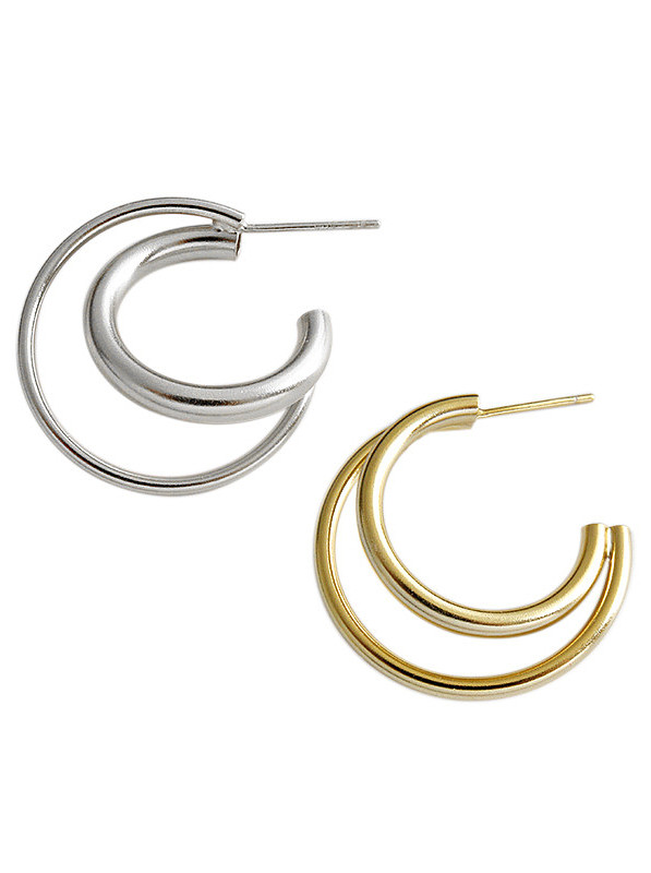 925 Sterling Silver With Gold Plated Simplistic Round Hoop Earrings