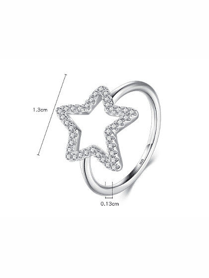 Anel delicado em prata esterlina 925 com zircônia cúbica estrela de cinco pontas