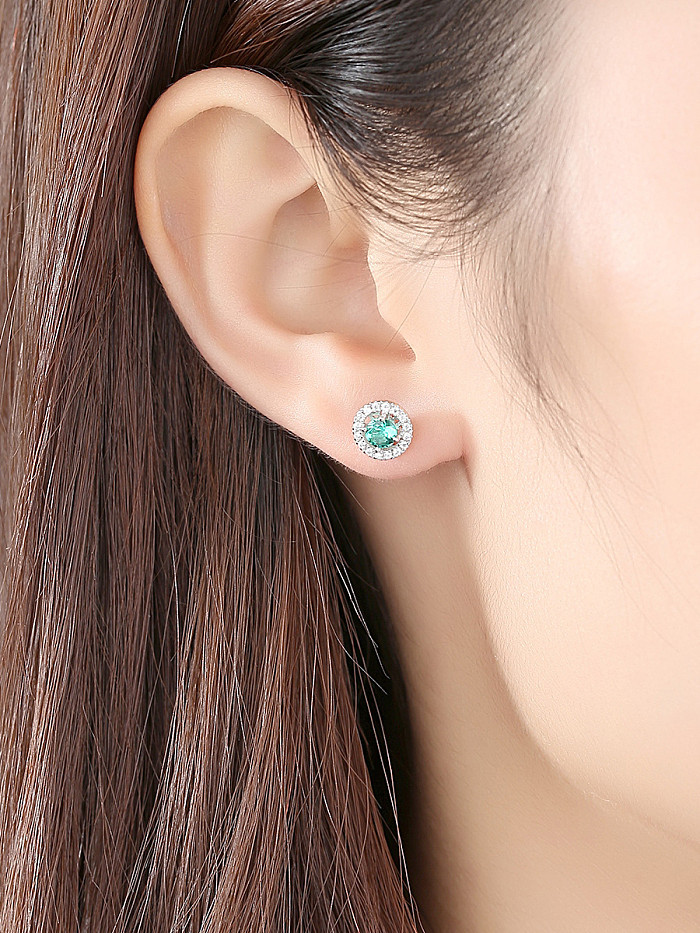 Sterling silver classic round semi-precious stones earrings
