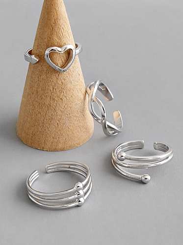 925 Sterling Silver With Platinum Plated Simplistic Irregular Free Size Rings