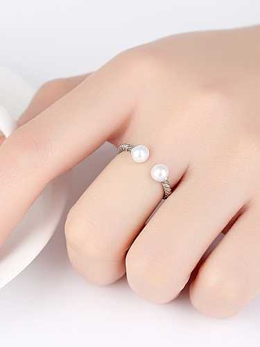 925 Sterling Silver Vintage thread twist Freshwater Pearl free size MIDI ring