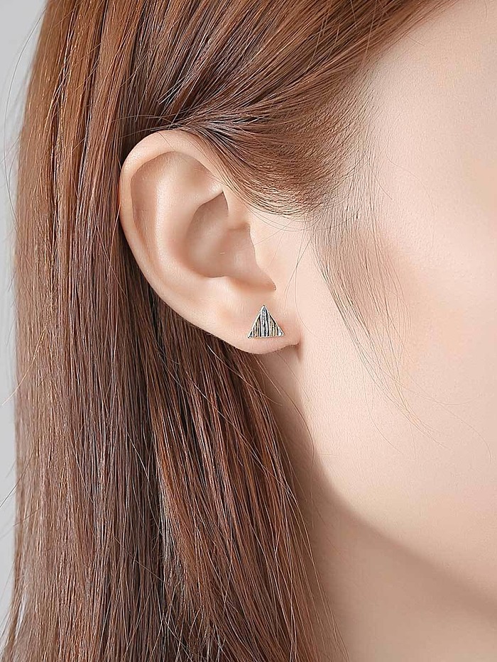 925 Sterling Silver Simplistic Two-color Triangle Stud Earrings
